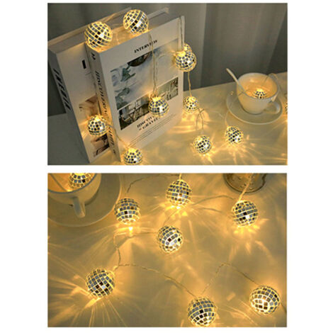 Boland 00768 Guirlande lumineuse LED boules disco Longueur 140 cm Type de batterie 2 x AA, Plume disco des années 70, décoration, carnaval, fête à thème