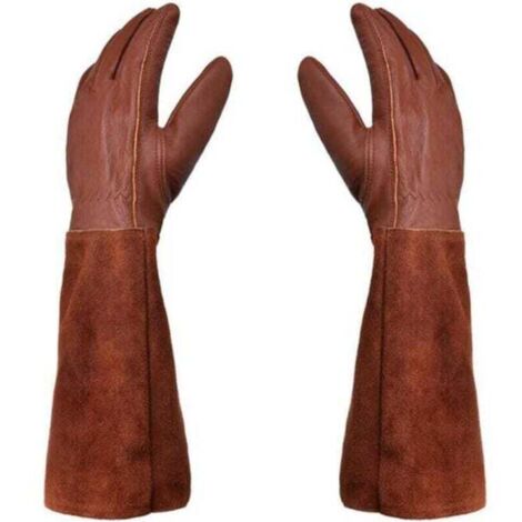 Vtizikl Gants de jardinage unisexes - Paire de Gants de Jardinage - Protection Cuir - Gants de Jardinage pour les Épines et Ronces et Gants de Travail--Marron--M (1/4)