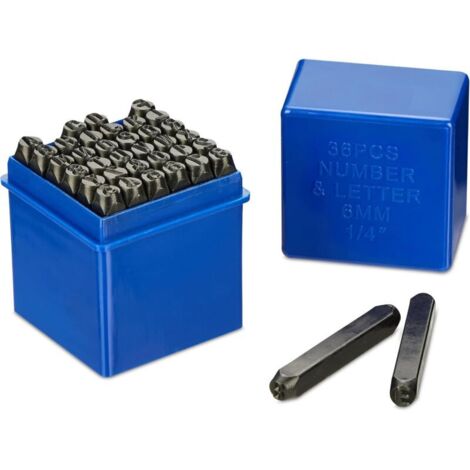 Vtizikl 36 Pièces Lettres et Chiffres à Frapper, 6mm Lettres et Chiffres à Frapper, A-Z et 0-9 Tampon Lettres Numéro Chiffres pour Métal Bois Cuir (1/4)