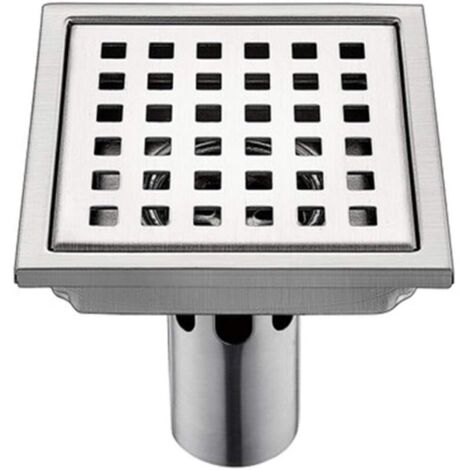 Vtizikl 150 x 150 mm Siphon de douche carré en acier inoxydable brossé 304, grand diamètre, anti-obstruction, pour salle de bain, 150 x 150 mm (1/4)