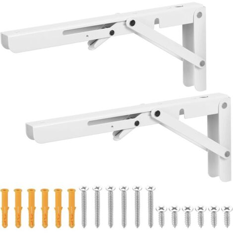 Vtizikl 2 Pcs Équerre Pliante 305mm, Equerre Pliable, Support Console Pliable Rétractable, Support Equerre Etagere Murale Pliable, Blanc (1/4)