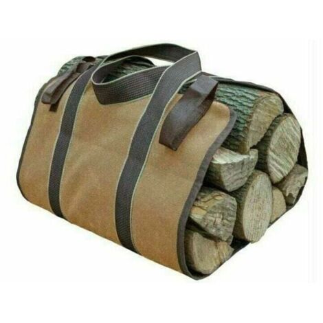 Vtizikl Toile Sac à Bûche Cheminée Sac de Rangement pour le Bois de Chauffage Grande Capacité Porte-bûches De Plein Air Porte-bûches en Bois Ciré (36x16CM) (1/3)