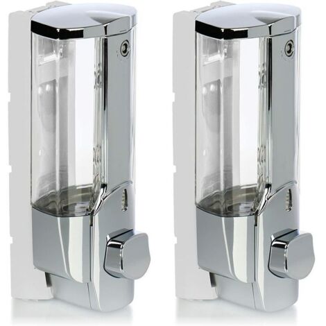Vtizikl Distributeur de Savon 2X pour Montage Mural - Distributeur de Savon Mural, Rechargeable - Distributeur de Savon pour Gel Douche et shampoing (chromé) (1/4)