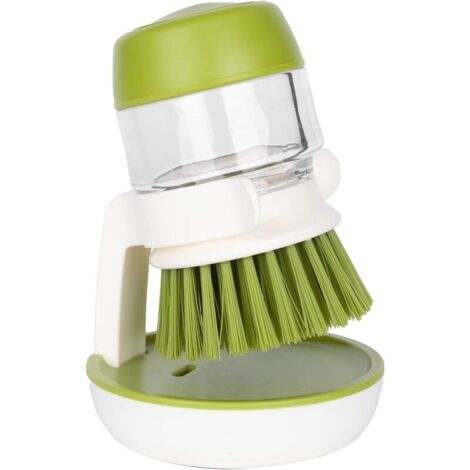 Vtizikl Distributeur de savon, brosse à récurer en forme de paume avec bac d'égouttage, brosse à vaisselle pour liquide vaisselle (vert) (1/4)