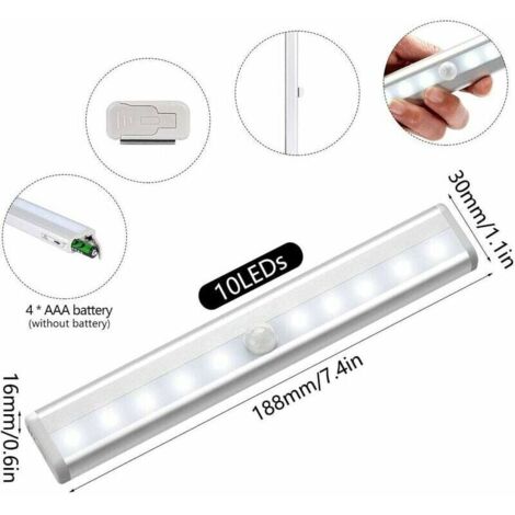 Vtizikl Lot de 2 lampes LED, détecteur de mouvement intérieur, éclairage d'armoire, 10 (1/3)