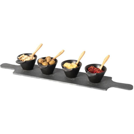 Alpina Set Coltello E Forchetta Per Formaggio Con Vassoio Tondo In Ardesia 23 Cm - Giallo - 2