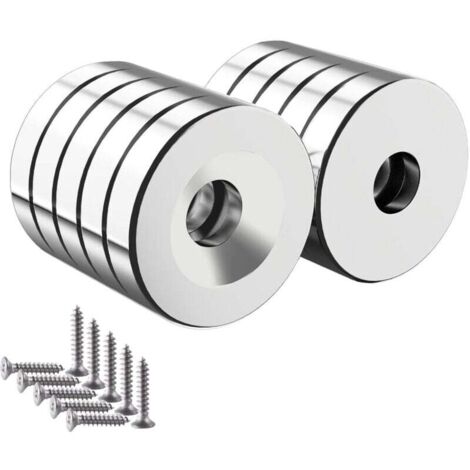 Vtizikl 10PCS Aimant Visser, 20x4 mm Rond Aimant Percé N52 Aimants Puissants 8kg Aimant Trous pour Tableau Noir Magnétique Cuisine Outils Bricolage