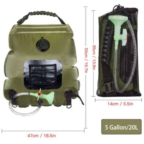Sac Douche Solaire 20L LOMUG - Pour Camping Et Plage - Chauffe à 45°C - Pompe Et Tuyau Inclus