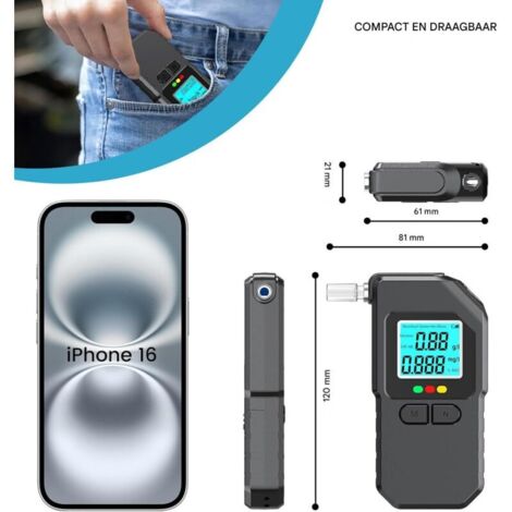 Éthylotest électronique Portable - Écran LCD - 20 Embouts - Mesure 0.00-3.00 G/L - Alarme Lumineuse Et Sonore - 4