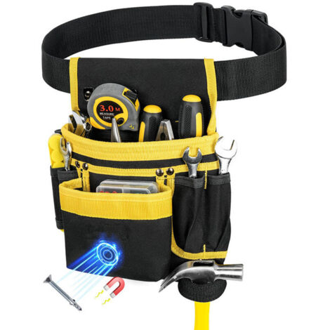 Vtizikl Ceinture Outils,Ceinture porte Outils mit 13 poches,Amovible et Réglable Sac à Outils Magnétique,Ceinture à Outils Rembourrée Robuste pour Hommes,pour électriciens,Charpentiers,Ouvriers du bât (1/4)