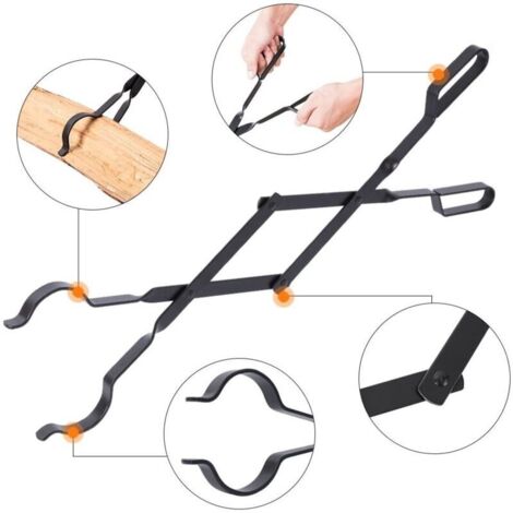 Pince à bois cheminée 66cm avec poignées À toute épreuve Pinces à feu pour Intérieur Poêle à