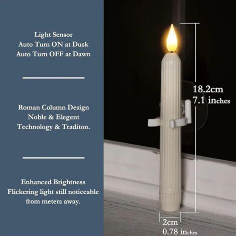 Lot De 4 Bougies LED Fenêtre à Détecteur De Lumière - Fonction Crépuscule à Aube, Ventouse, Sans Flamme