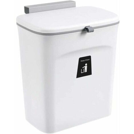 Poubelle Suspendue de 9 L pour Cuisine avec Couvercle - Blanc (1/3)
