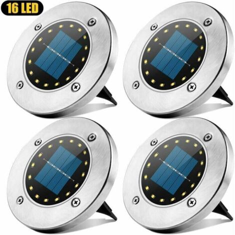 Lumière solaire extérieure avec 16 LED - Spot lampe solaire étanche IP65 pour jardin, terrasse, cour, pelouse - Lot de 4 pièces (1/4)