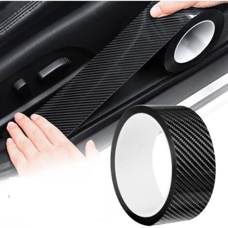Film de Protection Universel Seuil de Porte Voiture 5M X 5CM Autocollant Fibre de Carbone Protecteur Noir pour Seuil de Porte Côté Porte Coffre Arrière Pare-chocs Rétroviseur (1/4)