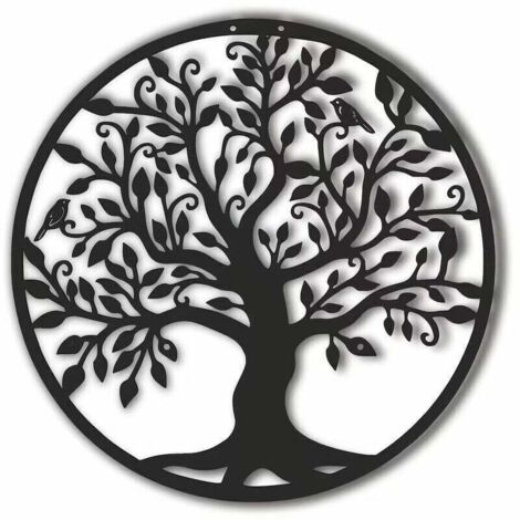 KZQ Decoration Murale en metal Arbre de Vie Decoration Murale en metal Decoration Murale en metal Decoration interieure, tentures murales 3030 cm Noir,Black (1/3)
