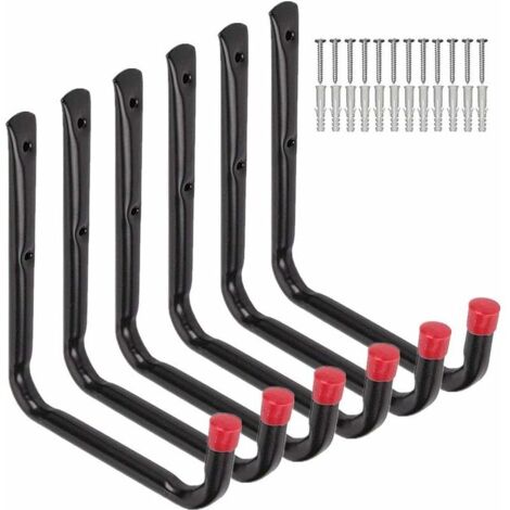 Lot de 6 crochets de rangement robustes pour garage, 20 cm, support mural pour tuyau d'arrosage, chaise pliante et vélo (1/4)