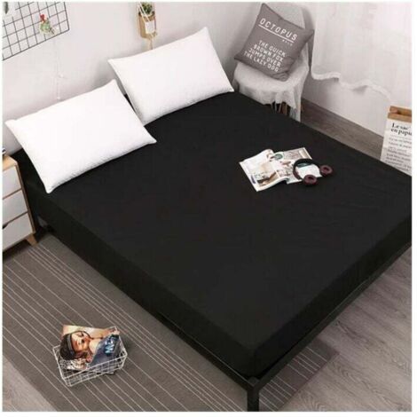 Protège Matelas Imperméable, Alèse Respirante, Hypoallergénique, Anti-Acarien, Anti-Bactérien, Noir, Dimensions 80x200cm (1/2)