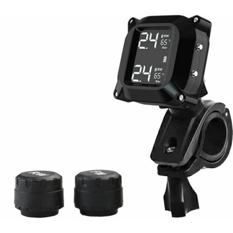 KZQ Motorcycle TPMS Moto Système de Surveillance de la Pression des pneus avec 2 capteurs externes Écran LCD Système d'alarme de Voiture Anti-Off et étanche à l'eau