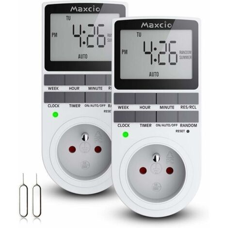 Prises Programmables Digitales (Lot de 2) avec Minuterie Numérique Journalière/Hebdomadaire, Écran LCD, Mode Aléatoire Antivol, Économie d'Énergie, 16A/3680W Max (1/4)