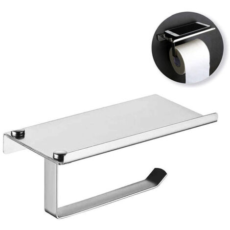 Porte-papier hygiénique avec étagère pour téléphone, distributeur de rouleau de papier hygiénique en acier inoxydable chromé poli, porte-papier de soie mural pour salle de bain (1/4)