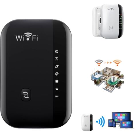 Amplificateur Wi-Fi, amplificateur de signal, répéteur de réseau sans fil, amplificateur longue portée avec port Ethernet, configuration en une seule touche, débit jusqu'à 300 Mbit/s (noir) (1/4)