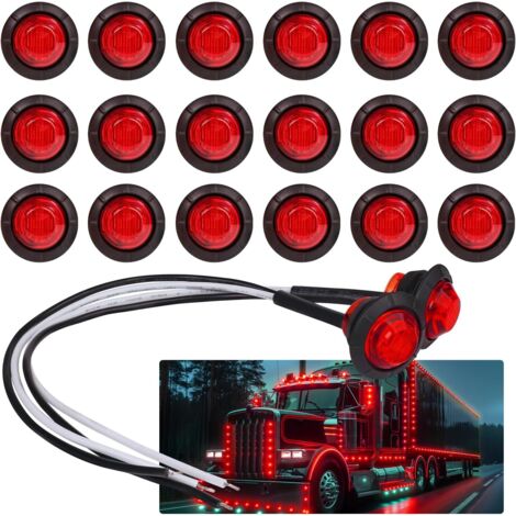 Feux de gabarit latéraux à LED 3/4 pouces, 20 pièces rouges, pour remorque, camion, camping-car, voiture, bus, fourgonnette (lot de 20) (1/4)