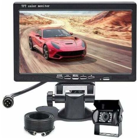 KZQ Caméra de Recul Voiture avec 7 Pouces Écran LCD Moniteur 18 LED IR Vision Nocturne,pour Camping Car/Camion/RV/Remorques/Agricole Gros Fourgons Câble à 4 Broches (12V - 24V)