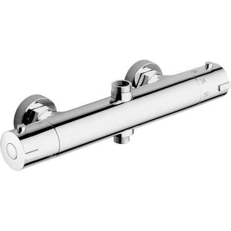 Mitigeur de Douche, Mitigeur Thermostatique Douche Avec 2 Sortie, Sortie Supérieure 3/4" BSP(26.4mm) et Sortie Inférieure 1/2" BSP(21mm), Forme Ronde, Laiton, Finition Chromée