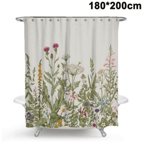 Rideaux de douche anti-moisissure, anti-bactérien, tissu de polyester de rideau de baignoire lavable avec 12 anneaux de rideau de douche 180cm × 200cm