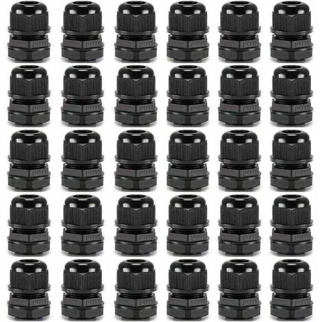 30Pcs Premium Nylon PG11 Presse-Étoupes, 5~10mm Réglables IP68 Étanches Presse-Étoupe avec Joints d'Étanchéité, Étanches Presse-Étoupe Connecteur (Noir) (1/4)