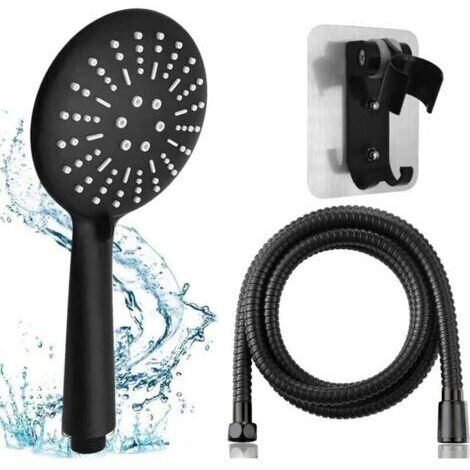 Pommeau Douche Haute Pression Noire, Pommeau Douche Anti Calcaire Avec Tuyau 1.5M, Tête de Douche à Main Grande Avec 3 Modes de Jet, Haute Pression Douche Amovible avec Flexible et Support (1/5)