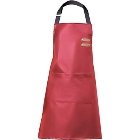 Tablier imperméable en PU avec une grande poche réglable Tablier résistant à l'huile pour la cuisine Lave-vaisselle Cuisson Rouge