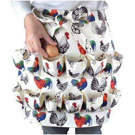 Tablier de collecte d'œufs - 12 poches - Impression de coq - Pour poulailler - Accessoires de maison - Pour maison de ferme, cuisine, de travail (1/5)