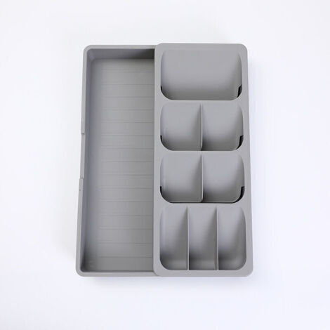 Range-couverts extensible en plastique grand format compact Gris, Ensoleillé (1/5)