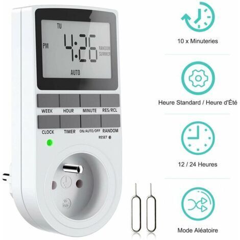 Prise Programmable Digitale, Minuterie Numérique Hebdomadaire avec Ecran LCD, Minuterie Prise Electrique 12H/24H/7Jours, Économie d'Energie Pour L'électroménagers et L'éclairage (1 Pack) (1/5)