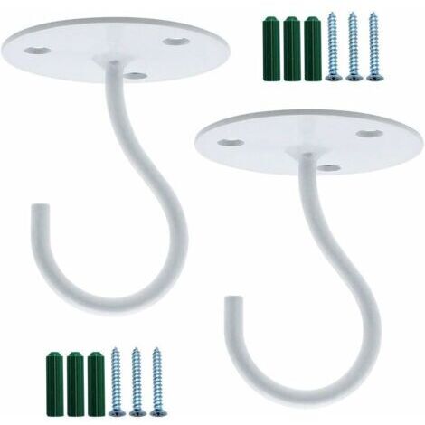 2 Pièces Crochet Muraux de Plafond en Métal Crochet de Lustre Robuste Plaque de Crochet à Toute épreuve avec Vis de Montage Crochet Fixation pour Lampes Panier de Plantes - Blanc