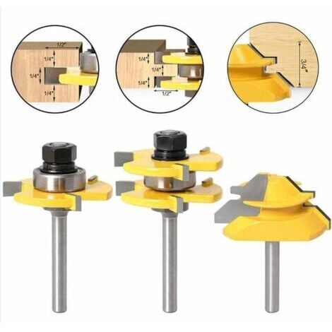 45 Degrés Verrouiller Mitre Routeur Bit + Mèche de Langue + Fraise à Rainurer, Fraise à Bois pour Outils de Menuiserie (1/4'' (6,35mm)) (1/5)