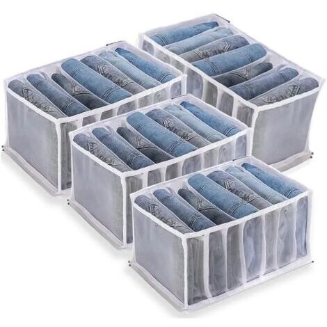 Boîte de Rangement pour Jeans,4 Pièces Organisateur de Garde-robe,Rangements Boîtes de Jeans,Boîte Séparation Maille Tiroir à Vêtements, pour Pantalons, Jeans, Pulls,T-Shirt,Pantalon,Chemises