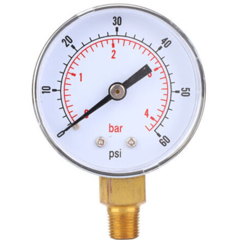 Manomètre 50 mm, cadran 1/8 BSPT, connexion inférieure pour air, eau, huile, gaz (0-60 psi, 0-4 bar) (1/5)
