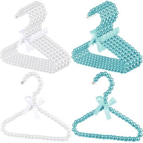 Petit cintre en perles Mini cintre en perles pour bébé Cintre en perles en métal élégant avec ruban pour animaux de compagnie pour enfants, chiens et chats (5 pièces en blanc, 5 pièces en bleu) (1/5)