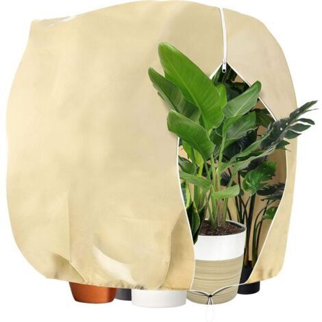 Housse de protection des plantes - 180x120 cm - beige - housse d'hiver épaisse pour plantes - avec cordon de serrage réglable (1/5)
