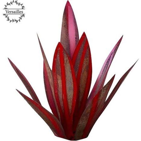 Sculpture d'agave en métal rouge 27 cm – Finition rouillée avec accents bleus – Résistante à la pluie et au gel – Décoration intérieure et extérieure