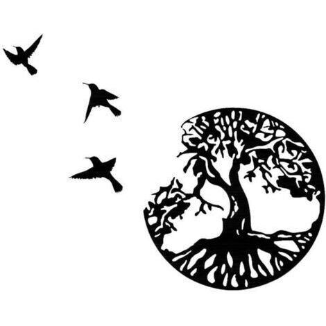 Arbre de vie et oiseau métallisé noir fer Art décoration murale intérieur et extérieur pendentif(noir,3030cm) (1/5)