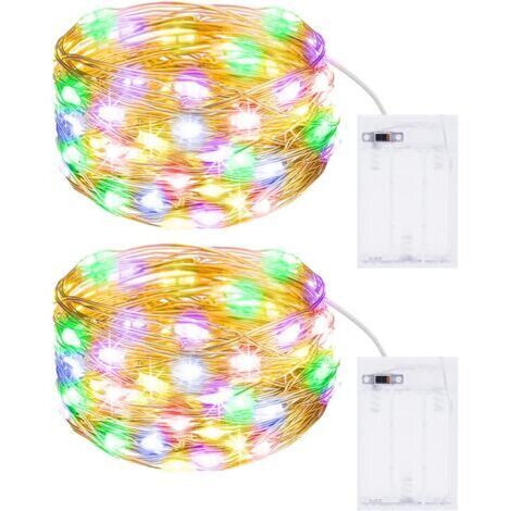 Lot de2 Guirlande Lumineuse, Girlande de Lumière 5M 50LED Guirlandes Lumineuses Piles Mini Led Intérieur Girlande de Lumière Decoration pour Chambre Noël Mariage Soirée Maison Jardin,Multicolore