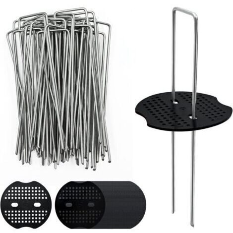 40 Piquet de Fixation Toile de Paillage avec 40 Rondelles Sardine, 15 CM Piquets de Jardin en U en Acier Galvanisé, Agrafe Toile Paillage pour Camping, Bache Anti Mauvaise Herbe, Geote