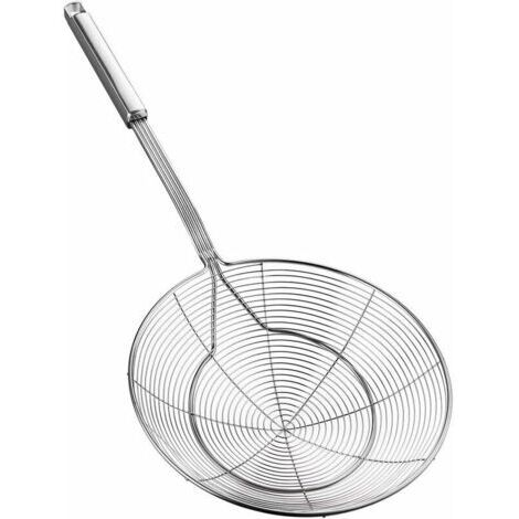 Écumoire en acier inoxydable avec poignée pour frire et servir les aliments, les pâtes, les spaghettis, les nouilles (diamètre : 20 cm longueur totale : 45 cm) (1/4)