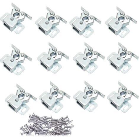 Lot de 12 Loqueteau d'Armoire à Double Rouleaux Fermetures Loquets pour Portes Placards Tiroirs Armoire - Zingué (1/4)