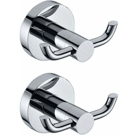 Lot de 2 patères murales modernes en chrome poli en laiton massif double porte-serviettes porte salle de bain toilette chapeau vêtements mur porte cintre (1/4)