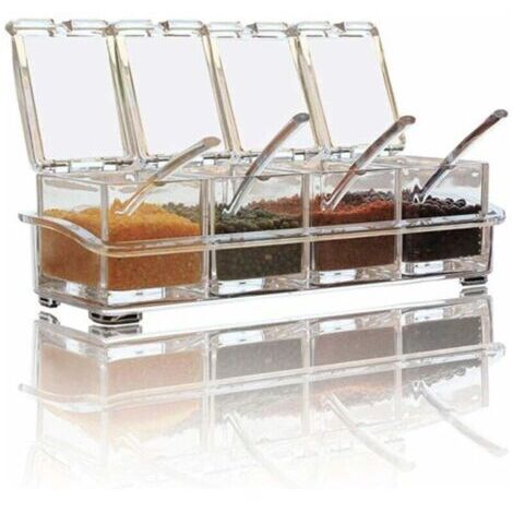 Assaisonnement Box Set, 4 Pièces Bouteilles Transparentes Sel Spice Jar,Pots À Épices Cuisine Condiment Jarres De Stockage De Conteneurs Avec 4 Cuillères Canned Couvercle Et Cuillère (1/4)